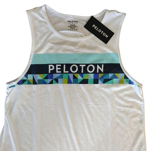 PELOTON White Teal Spring Geo Slash Back Active Tank Medium NWT - Picture 4 of 14